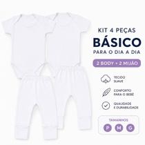 Kit Enxoval Bebê 4 Peças Branco Liso 2 Body Manga Curta e 2 Mijão - Satuko baby Kit Enxoval Bebê 4 Peças Branco Liso 2 Body Manga Curta e 2 Mijão - Satuko baby