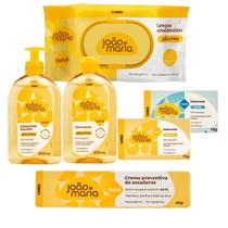 Kit Enxoval Bebe João e Maria Sabonete Shampoo Pomada Lenço