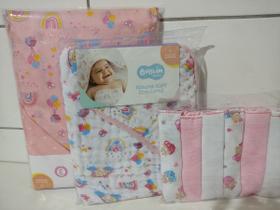 Kit enxoval bebe jogo de lençol, toalha de banho e pano de boca