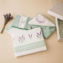 Kit Enxoval Bebê Lavanda Toalha + Jogo Lençol + Pano Boca