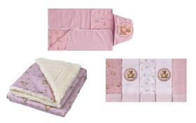 Kit Enxoval Bebe Luxo Toalha De Banho+Manta+Pano De Boca Kit Enxoval Bebe Luxo Toalha De Banho+Manta+Pano De Boca