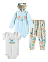 Kit Enxoval Bebê Menino 4pçs Body Calça Algodão Kamylus 1011
