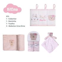 Kit Enxoval Cobertor, Naninha, Toalha e Babete Para Bebês