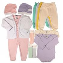 Kit Enxoval de Bebê Completo 15 Peças Body, Mijão e Macacão