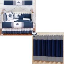 Kit enxoval de berço com cortina estampada 12 peças baby coroa