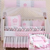 Kit enxoval de berço com trança modelo coroa com ninho redutor 15 peças baby