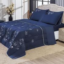 Kit Enxoval Dupla Face London Bordado Casal 7 Peças 100% Algodão Marinho Kit Enxoval Dupla Face London Bordado Casal 7 Peças 100% Algodão Marinho