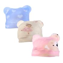 Kit Enxoval Inverno 3 Peças Touca Plush Gorro Com Orelhinha