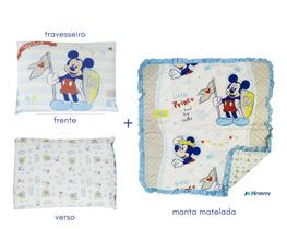 Kit enxoval manta matelada+travesseiro mickey e minnie-minasrey presente para bebê