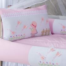 Kit enxoval para berço 401 bordado rosa menina com babado berço Kit enxoval para berço 401 bordado rosa menina com babado berço