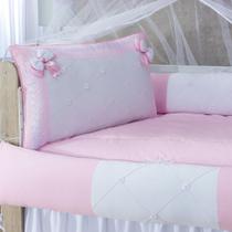 Kit enxoval para berço 407 laços rosa luxo barato com babado berço