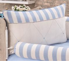 Kit enxoval para berço americano e nacional (ternura) - tecido de linho com azul - menino