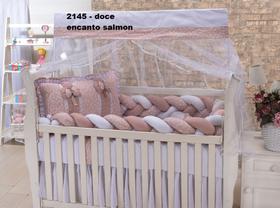 Kit enxoval para berço americano modelo de trança doce encanto na cor salmon - menina