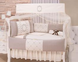 Kit enxoval para berço bebê medalhão bege neutro menino luxo