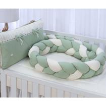 Kit enxoval para berço bebê modelo de trança diva verde neutro luxo Kit enxoval para berço bebê modelo de trança diva verde neutro luxo