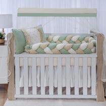 Kit enxoval para berço bebê modelo de trança mosaico verde neutro menino Kit enxoval para berço bebê modelo de trança mosaico verde neutro menino