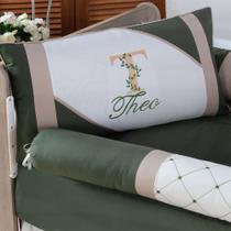 Kit enxoval para berço bebê modelo theo verde militar-personalizamos com nome do seu bebê-com saia Kit enxoval para berço bebê modelo theo verde militar-personalizamos com nome do seu bebê-com saia