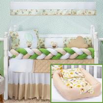 Kit Enxoval para Berço Berço Protetor Trança Safari Balão Leão Animais Girafa Verde + Ninho Redutor 15 peças Kit Enxoval para Berço Berço Protetor Trança Safari Balão Leão Animais Girafa Verde + Ninho Redutor 15 peças