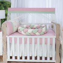Kit enxoval para berço modelo de trança libélula rose com verde menina barato Kit enxoval para berço modelo de trança libélula rose com verde menina barato