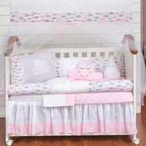 Kit Enxoval para berço Protetor Rolinho Berço Americano Nuvem Menina 12 Peças - Chuva de Amor Baby Kit Enxoval para berço Protetor Rolinho Berço Americano Nuvem Menina 12 Peças - Chuva de Amor Baby