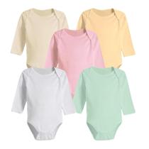 Kit Enxoval Roupinhas de Bebê 5 Peças Body Manga Longa Liso Kit Enxoval Roupinhas de Bebê 5 Peças Body Manga Longa Liso