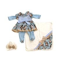 Kit Enxoval Saída Maternidade de Luxo Lavinia Azul Bebe Menina com 3 Peças