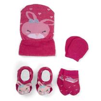 Kit Enxoval Touca Luva Meia e Pantufa Bebê Recém Nascido Menina