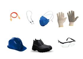 Kit EPI - Botina + Luva + Óculos de Proteção + Protetor Auricular + Máscara + Capacete AZUL - PROTEPLUS/PLASTICOR/JAGUAR