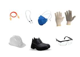 Kit EPI - Botina + Luva + Óculos de Proteção + Protetor Auricular + Máscara + Capacete BRANCO - PROTEPLUS/PLASTICOR/JAGUAR