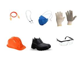 Kit EPI - Botina + Luva + Óculos de Proteção + Protetor Auricular + Máscara + Capacete LARANJA - PROTEPLUS/PLASTICOR/JAGUAR