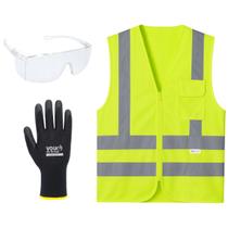 Kit EPI Colete Segurança Refletivo Luva Tátil e Óculos Sky Clear