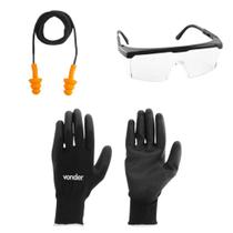 Kit EPI Eletricista Plug Silicone, Óculos de Segurança Foxter, Luva Multitato