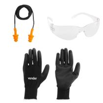 Kit EPI Eletricista Plug Silicone, Óculos de Segurança Maltês, Luva Multitato