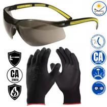 Kit Epi Luva Multiuso Oculos Trabalho Segurança Protecao Uv Antirrisco Resistente Ca Serviços Pesado