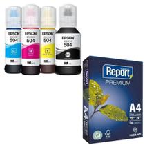 Kit Epson Refil Tinta 4 Cores Original T504 + Papel A4 500 Folhas - Epson + Report