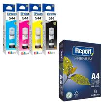 Kit Epson Refil Tinta 4 Cores Original T544 + Papel A4 500 Folhas