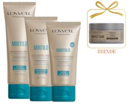 Kit Equilibrante Mirtilo Lowell Shampoo 240ml, Condicionador 200ml e Leave in 180ml, BRINDE Máscara Protect Care 48g Kit Equilibrante Mirtilo Lowell Shampoo 240ml, Condicionador 200ml e Leave in 180ml, BRINDE Máscara Protect Care 48g
