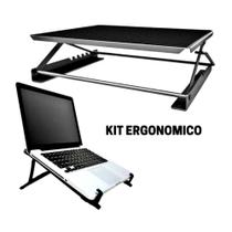Kit Ergonômico Apoio para pés Com Regulagem e Suporte para notebook Preto Reliza