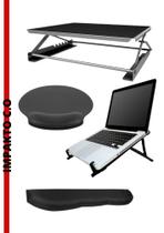 Kit Ergonômico Apoio para Pés Suporte para Notebook MousePad e apoio para Digitação- NR17 Preto RLZ