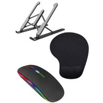 Kit Ergonômico para Escritório: Mouse Bluetooth + Mouse Pad com Apoio de Pulso + Suporte Ajustável