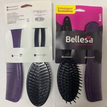 Kit esc cabelo bellesa flex oval + pente cabo largo pp