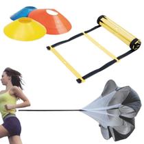 Kit Escada de Agilidade 8m + 20 Cones Chinesinhos + Paraquedas de Corrida Resistencia Fisica Liveup Sports