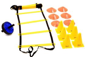 Kit Escada de Agilidade + Roda Abdominal + 6 Cones + 6 Chapéu Chinês Half Cone