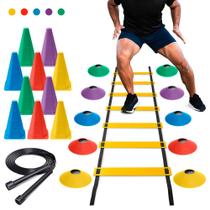 Kit Escada Treino Futebol Agilidade Fucional 10 Chapeu Chines + 10 Cone Liso + 1 Escada + 1 Corda + 1 Mochila Treino Em Casa Corrida Habilidade