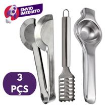Kit Escamador Descamador Peixe Aço Inox Espremedor Amassador Limão Pegador Universal 20Cm Multiuso I Kit Escamador Descamador Peixe Aço Inox Espremedor Amassador Limão Pegador Universal 20Cm Multiuso I