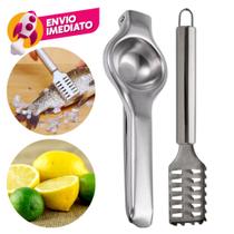 Kit Escamador Removedor Escama Descamador Peixe E Espremedor Amassador De Limão Frutas Manual Inox
