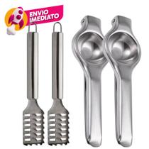 Kit Escamador Removedor Escama Descamador Peixe E Espremedor Amassador De Limão Frutas Manual Inox