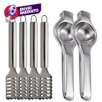 Kit Escamador Removedor Escama Descamador Peixe E Espremedor Amassador De Limão Frutas Manual Inox