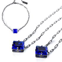 Kit Escapulário Masculino com Pulseira de Pedra Safira Azul