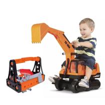 Kit Escavadeira Giant Gigante C/ Caixa de Ferramentas Escavator Brinquedo Oficina Trator